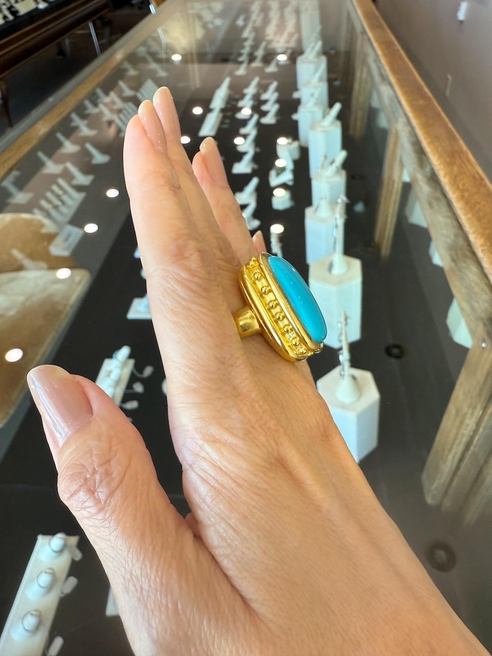 Anillo de turquesa de oro de 19 quilates Elizabeth Locke en venta 11