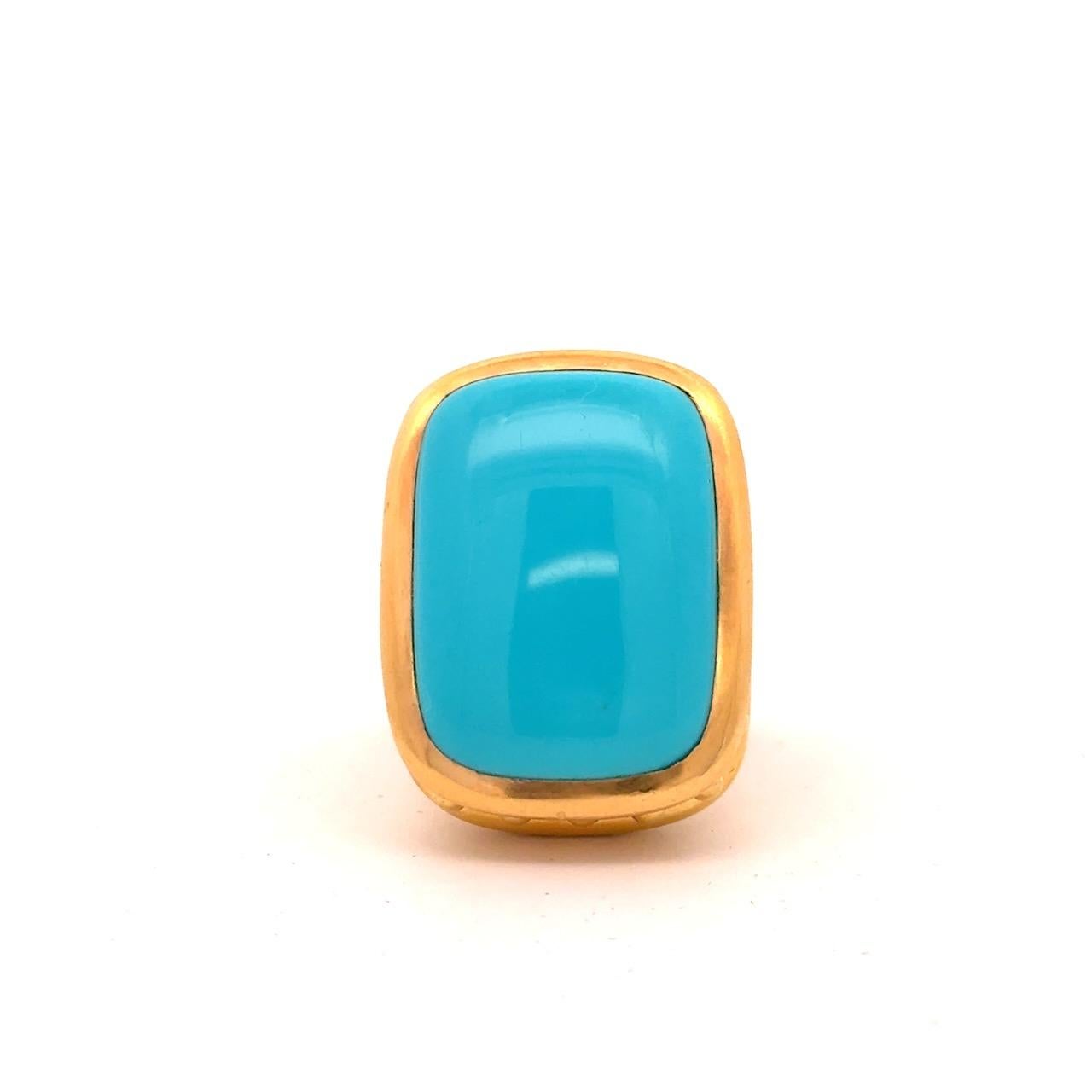 Anillo de turquesa de oro de 19 quilates Elizabeth Locke Cabujón en venta