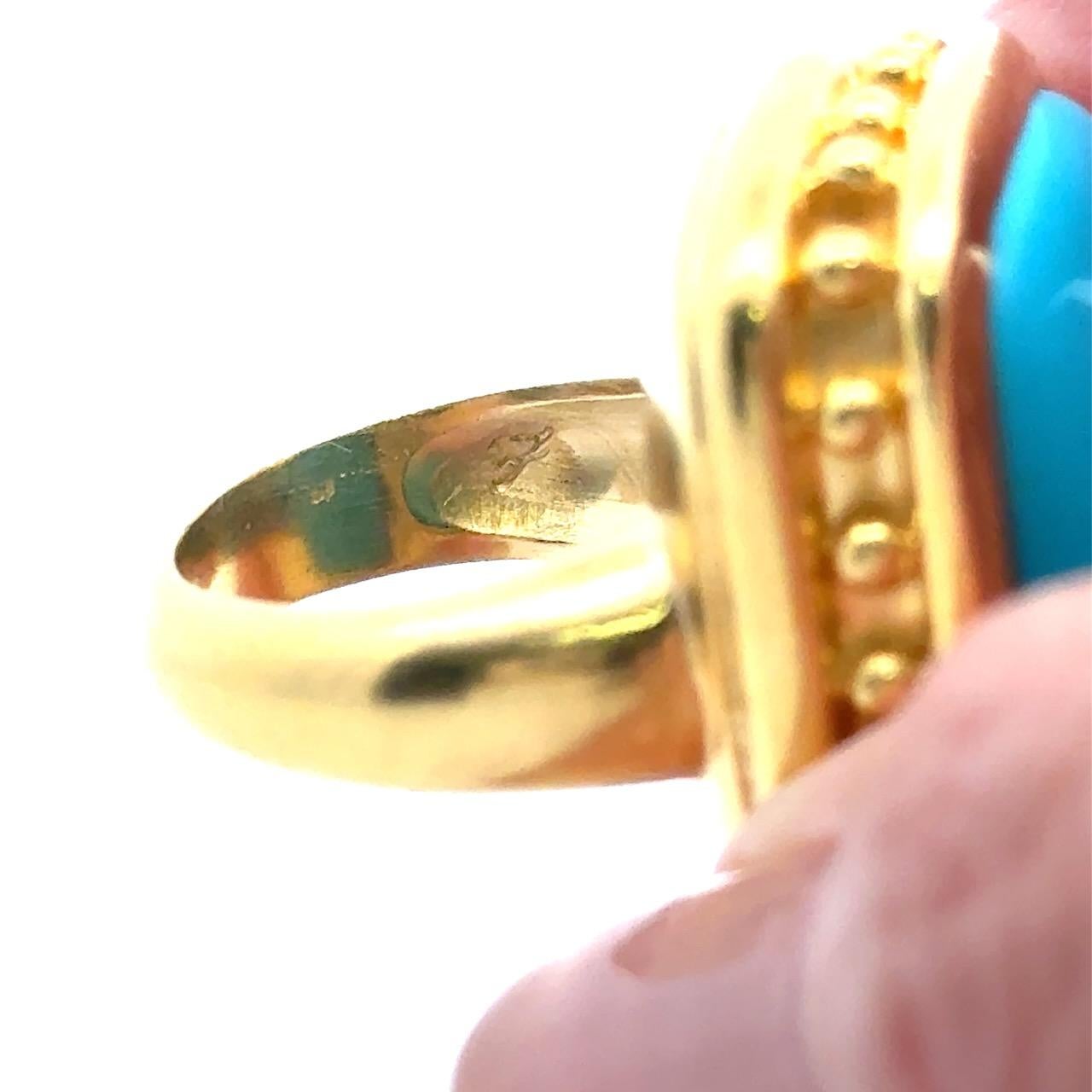 Anillo de turquesa de oro de 19 quilates Elizabeth Locke en venta 3