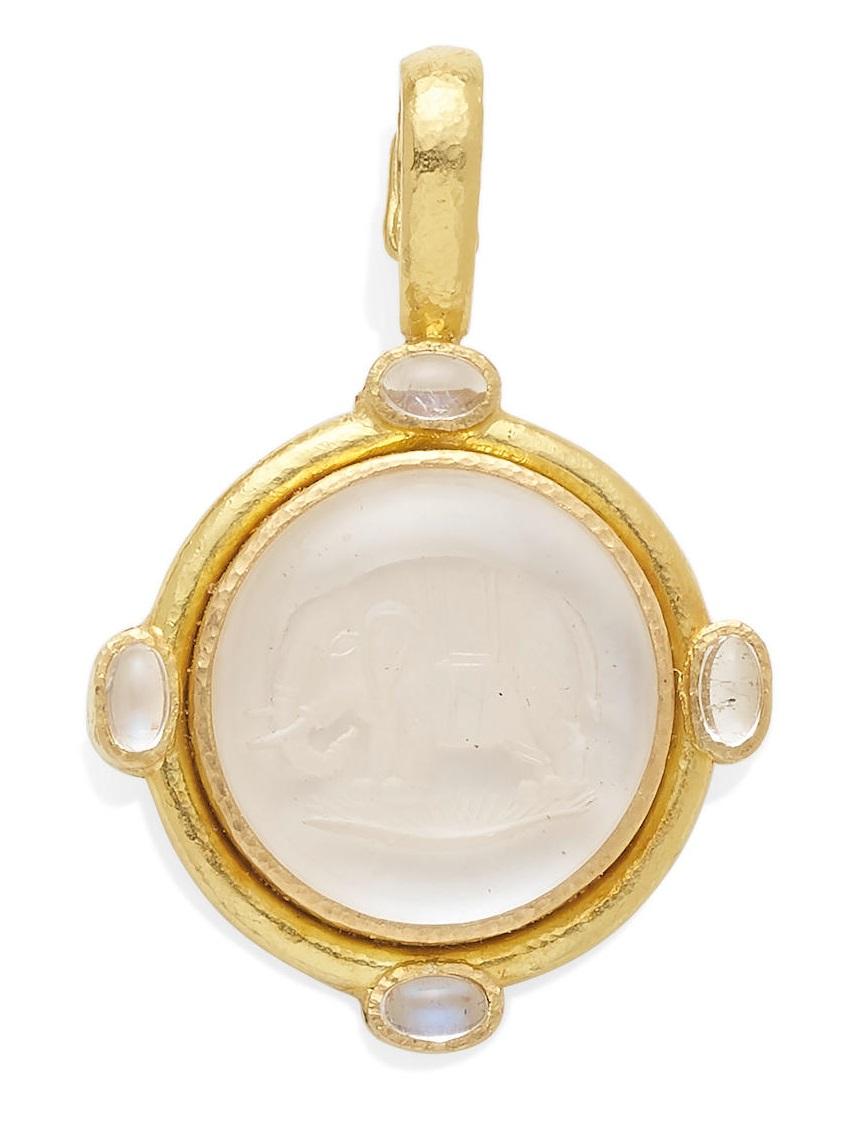Brand: Elizabeth Locke
Comprised of Venetian Glass, backed in mother-of-pearl and enriched by cabochon-cut moonstones
Mounted in 19k Gold
Gross Weight: 13.3 grams
Dimensions: 1-3/8