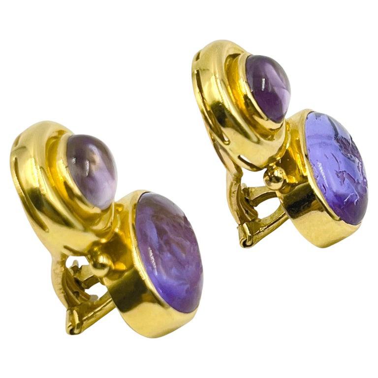 Modern Elizabeth Locke 19k Gold Venetian Glass Intaglio Earrings