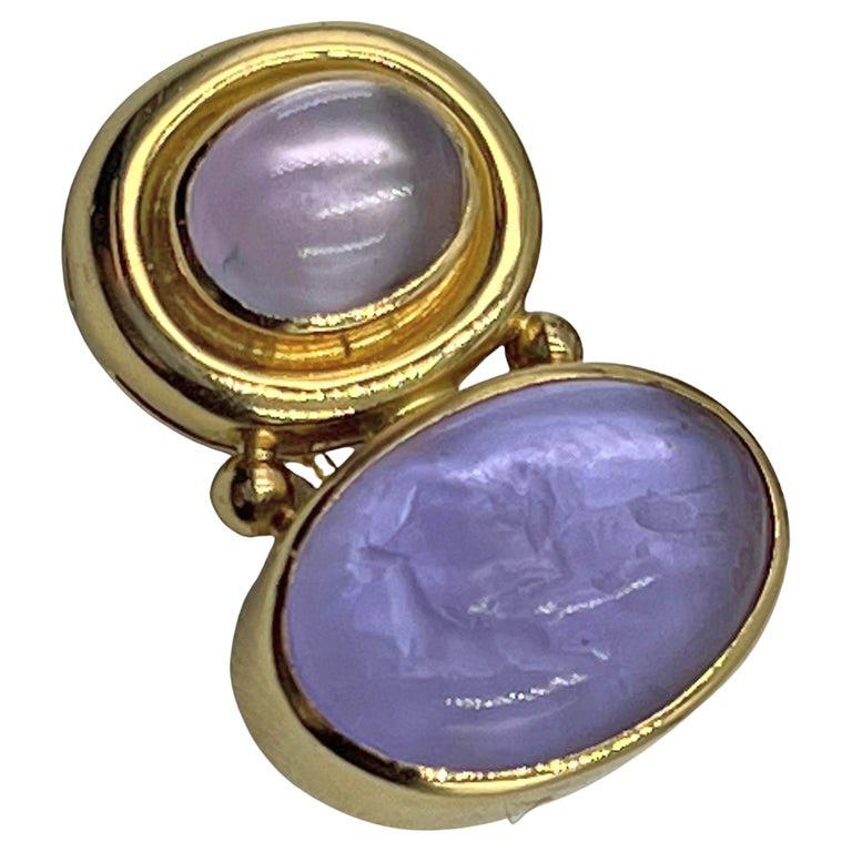 Elizabeth Locke 19k Gold Venetian Glass Intaglio Earrings In Good Condition In Palm Beach, FL