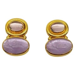 Elizabeth Locke 19k Gold Venetian Glass Intaglio Earrings