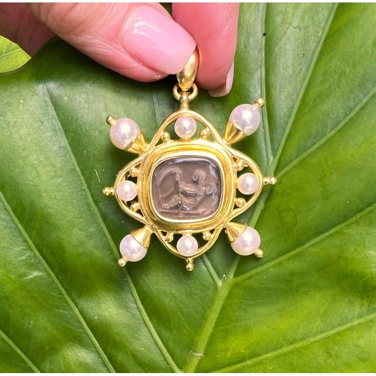 Modern Elizabeth Locke 19k Gold Venetian Glass Pearl Pendant Brooch For Sale