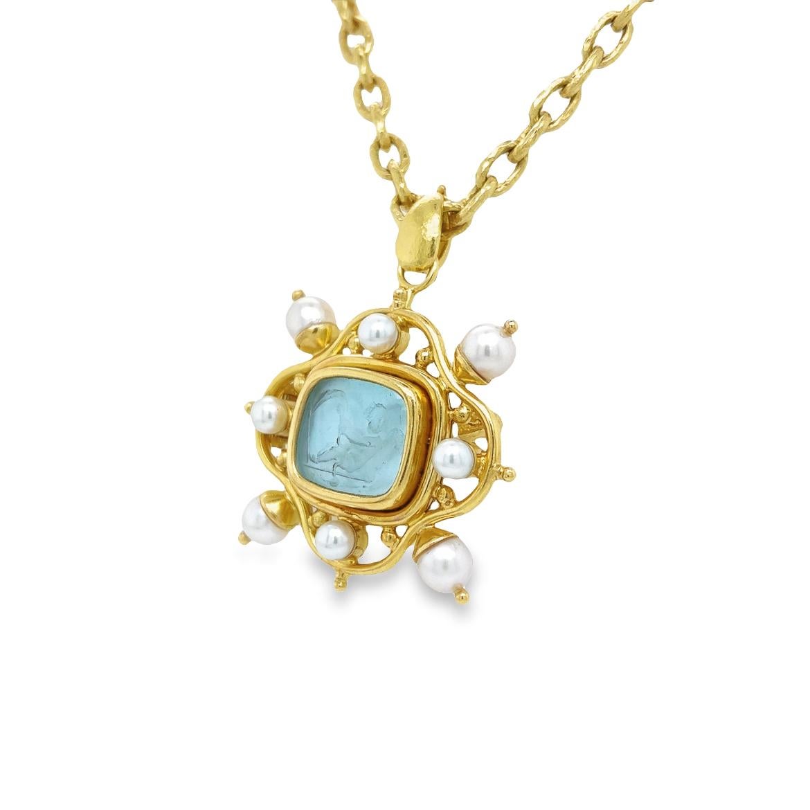 Art Nouveau Elizabeth Locke 19k Gold Venetian Glass Pearl Pendant Orvieto Necklace