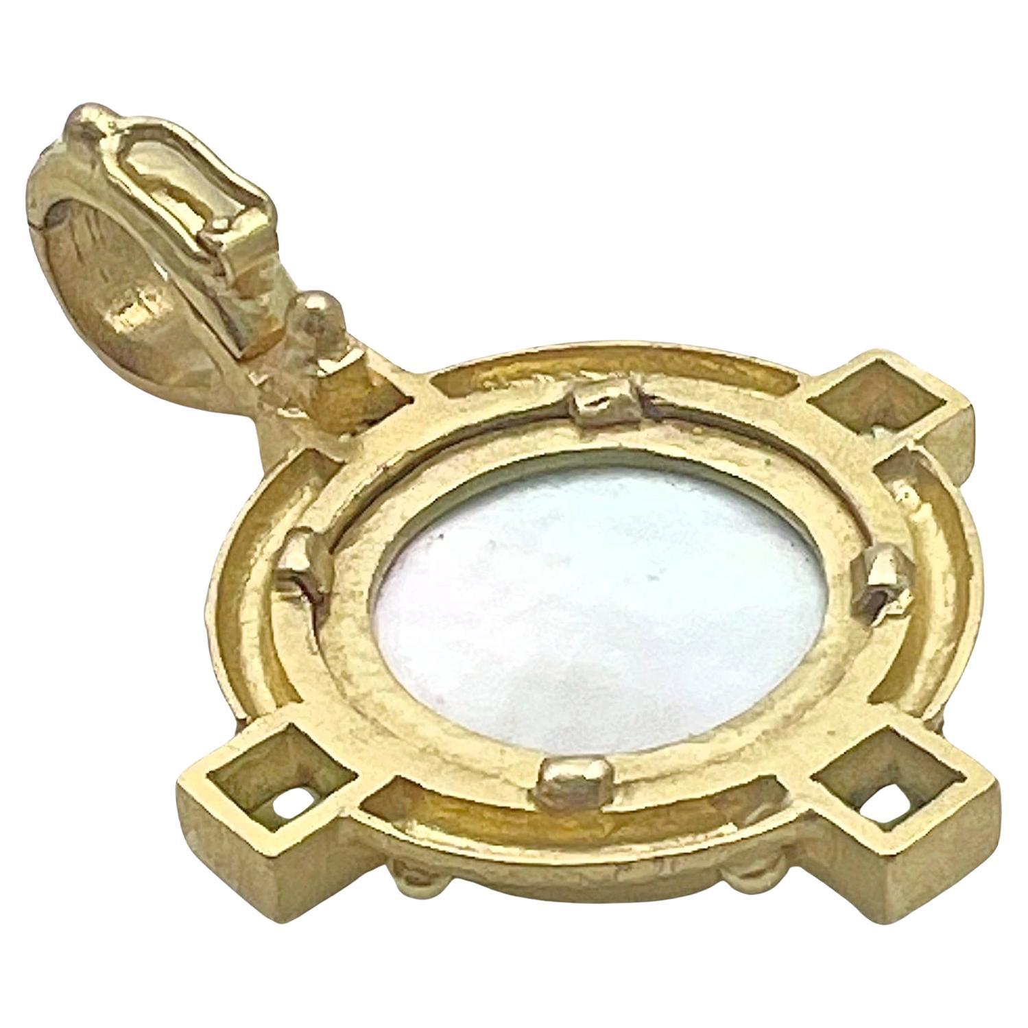 Ciondolo con peridoto in vetro veneziano verde di Elizabeth Locke in oro 19k In condizioni ottime a Palm Beach, FL