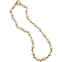 Elizabeth Locke 19k Yellow Gold Akoya Pearl Link Necklace