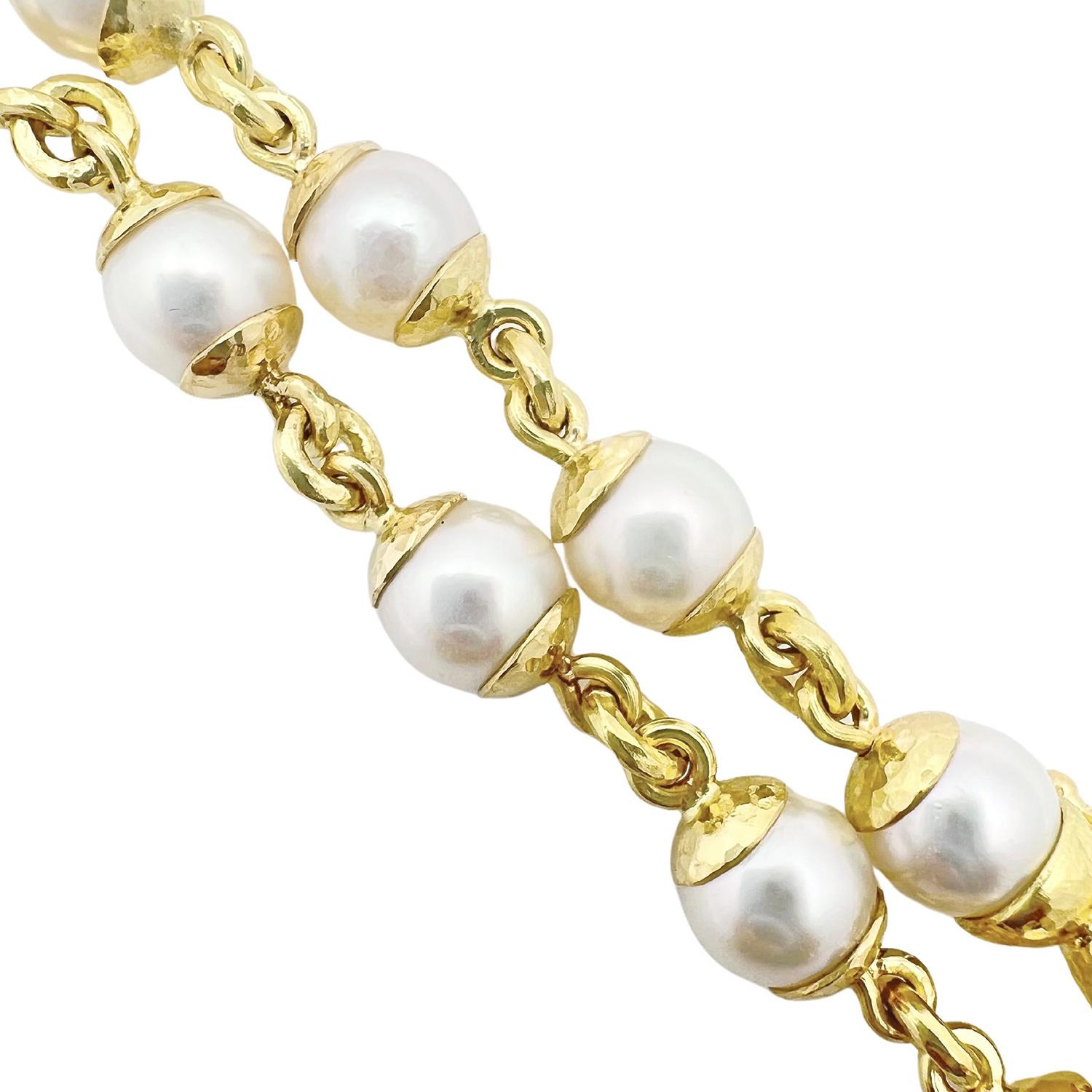 Bead Elizabeth Locke 19k Yellow Gold Akoya Pearl Link Necklace