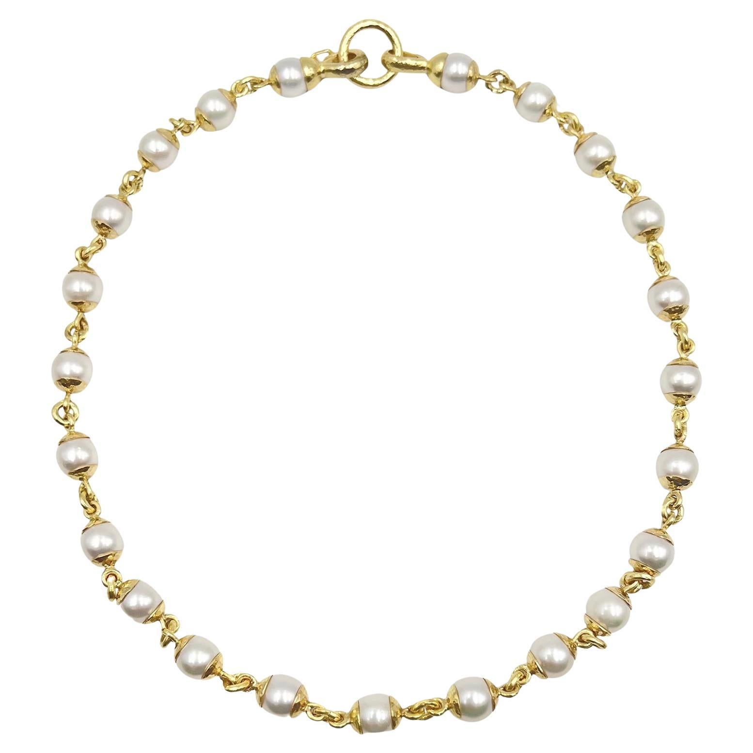 Elizabeth Locke 19k Yellow Gold Akoya Pearl Link Necklace