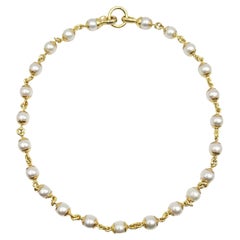 Used Elizabeth Locke 19k Yellow Gold Akoya Pearl Link Necklace