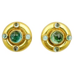 Elizabeth Locke, boucles d'oreilles aigue-marine en or jaune 19 carats