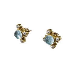 Elizabeth Locke 19K Yellow Gold Intaglio Glass "Man in Moon" Earrings #20502