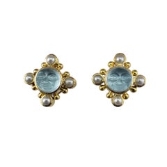 Elizabeth Locke 19K Yellow Gold Intaglio Glass "Man in Moon" Earrings #20502