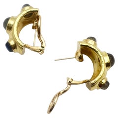 Elizabeth Locke 19k Yellow Gold Labradorite Half Hoop Earrings
