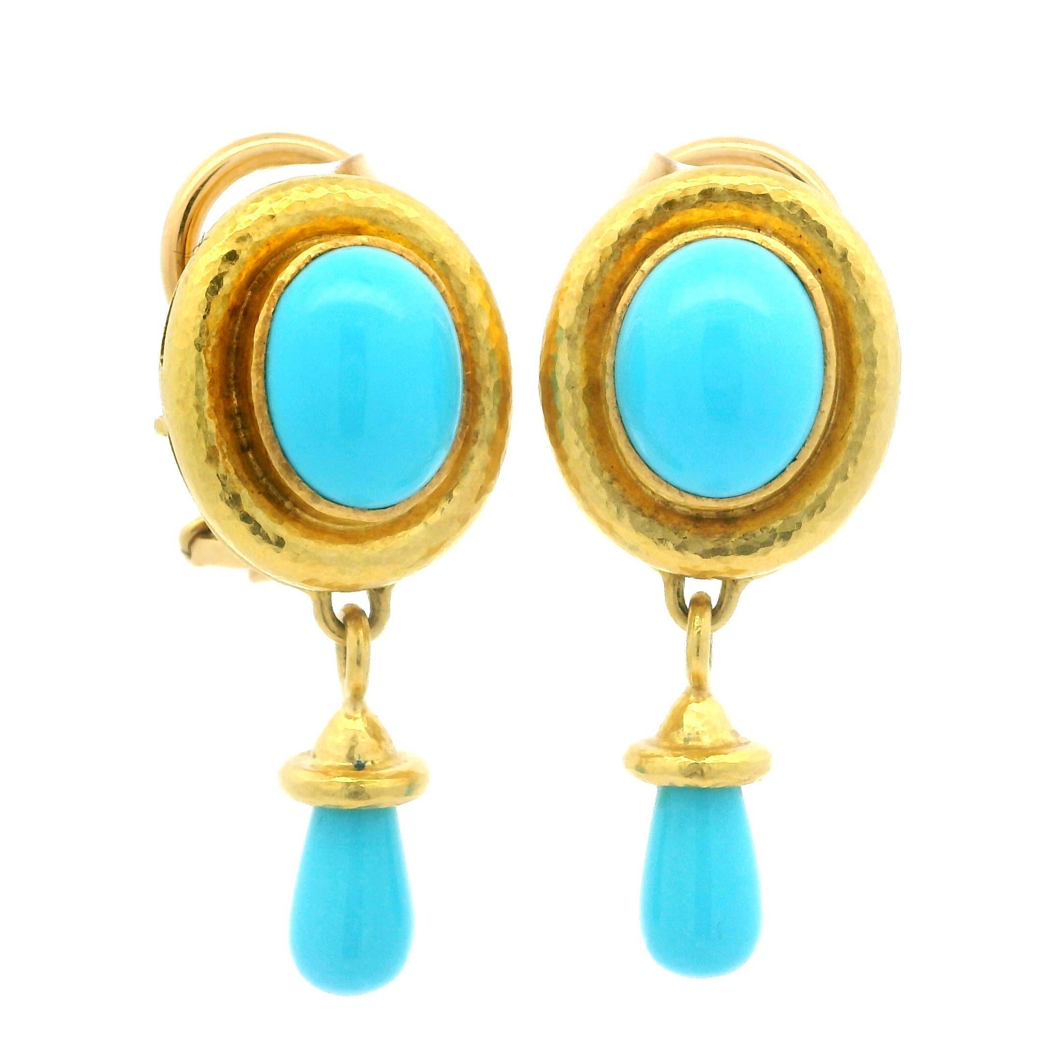 Elizabeth Locke 19k Yellow Gold Robins Egg Turquoise Day Night Drop Earrings 5