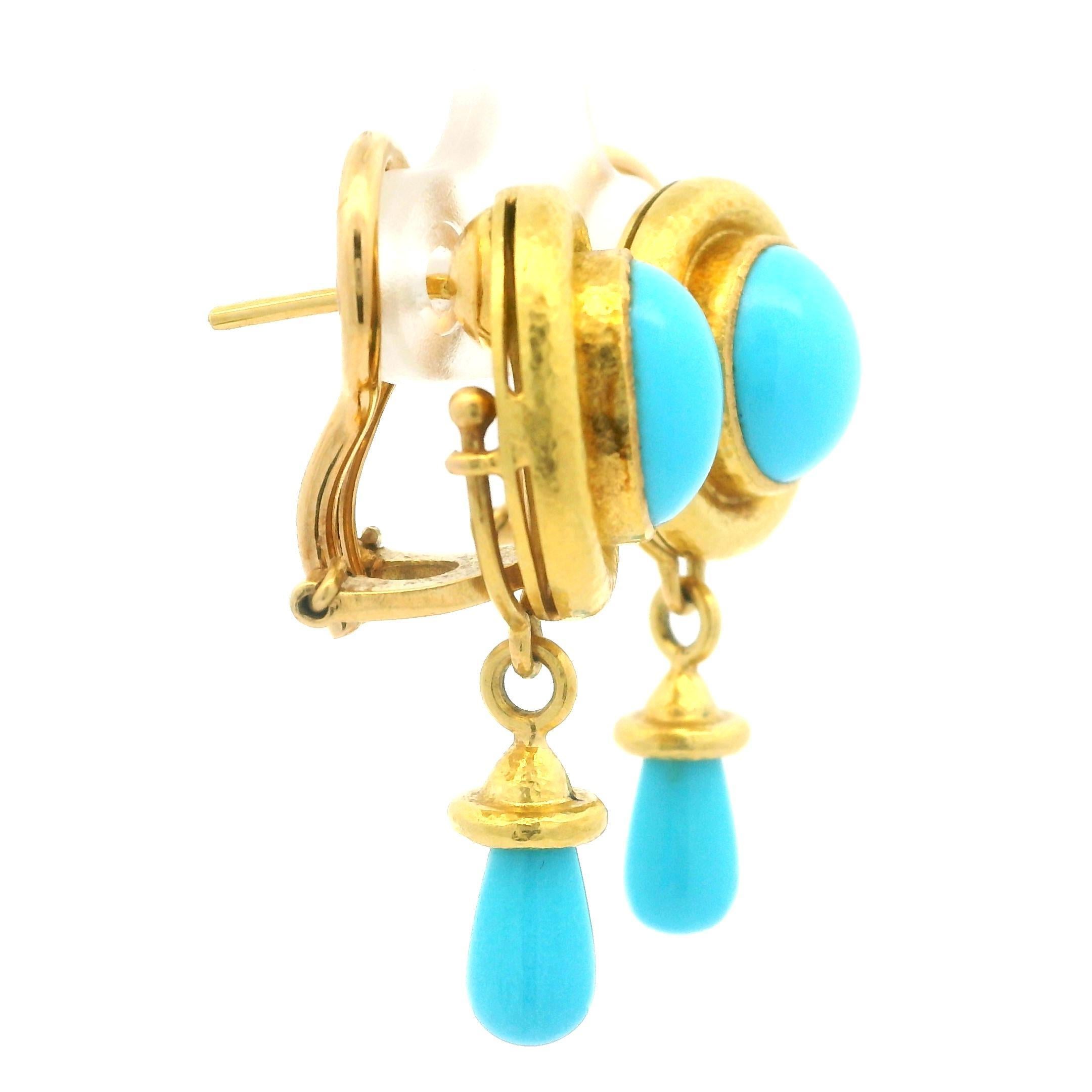 Elizabeth Locke 19k Yellow Gold Robins Egg Turquoise Day Night Drop Earrings 6