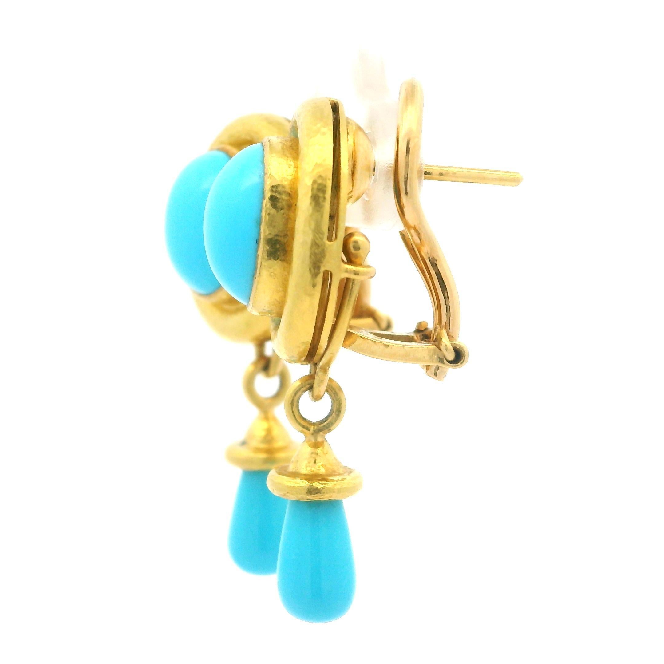 Elizabeth Locke 19k Yellow Gold Robins Egg Turquoise Day Night Drop Earrings 7