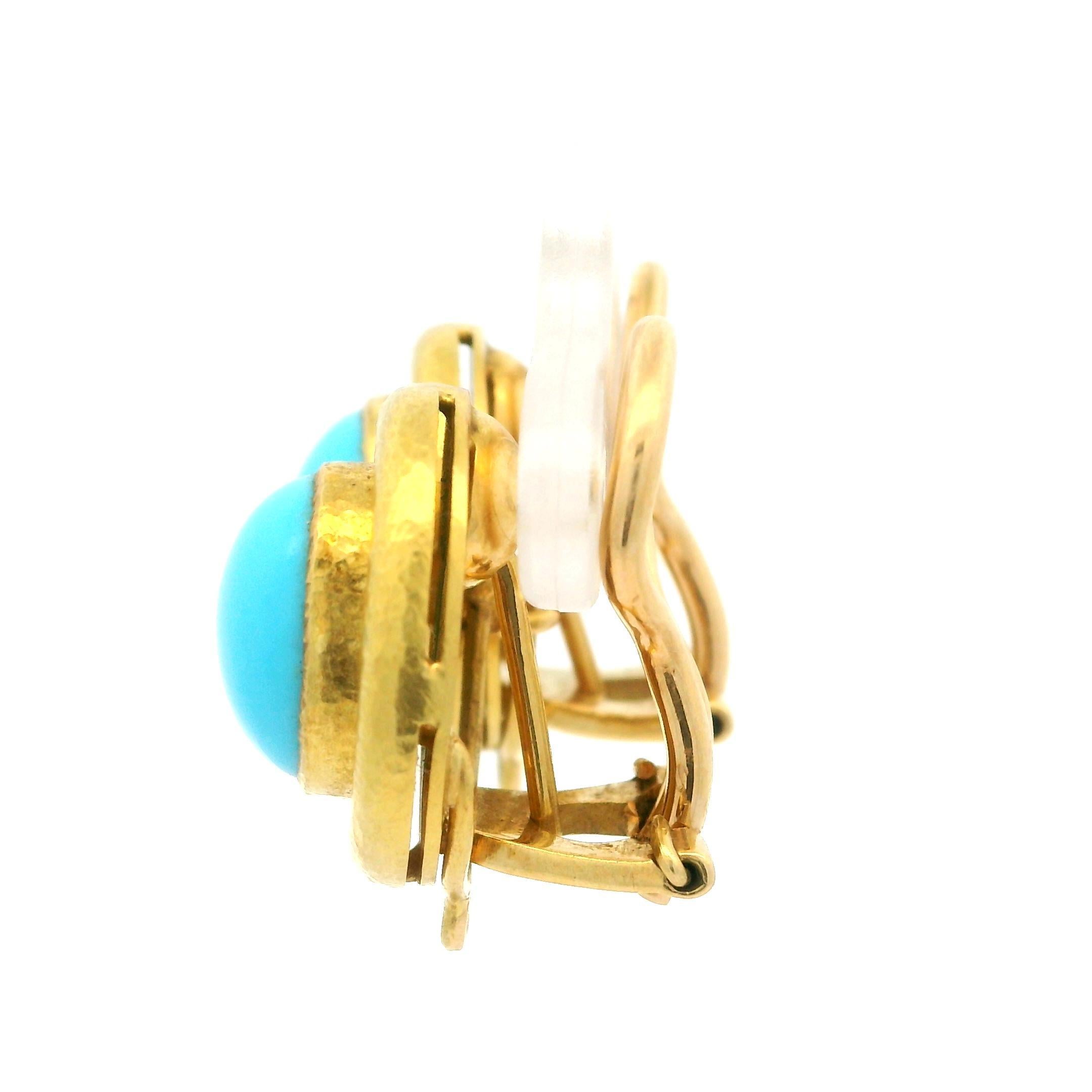 Oval Cut Elizabeth Locke 19k Yellow Gold Robins Egg Turquoise Day Night Drop Earrings