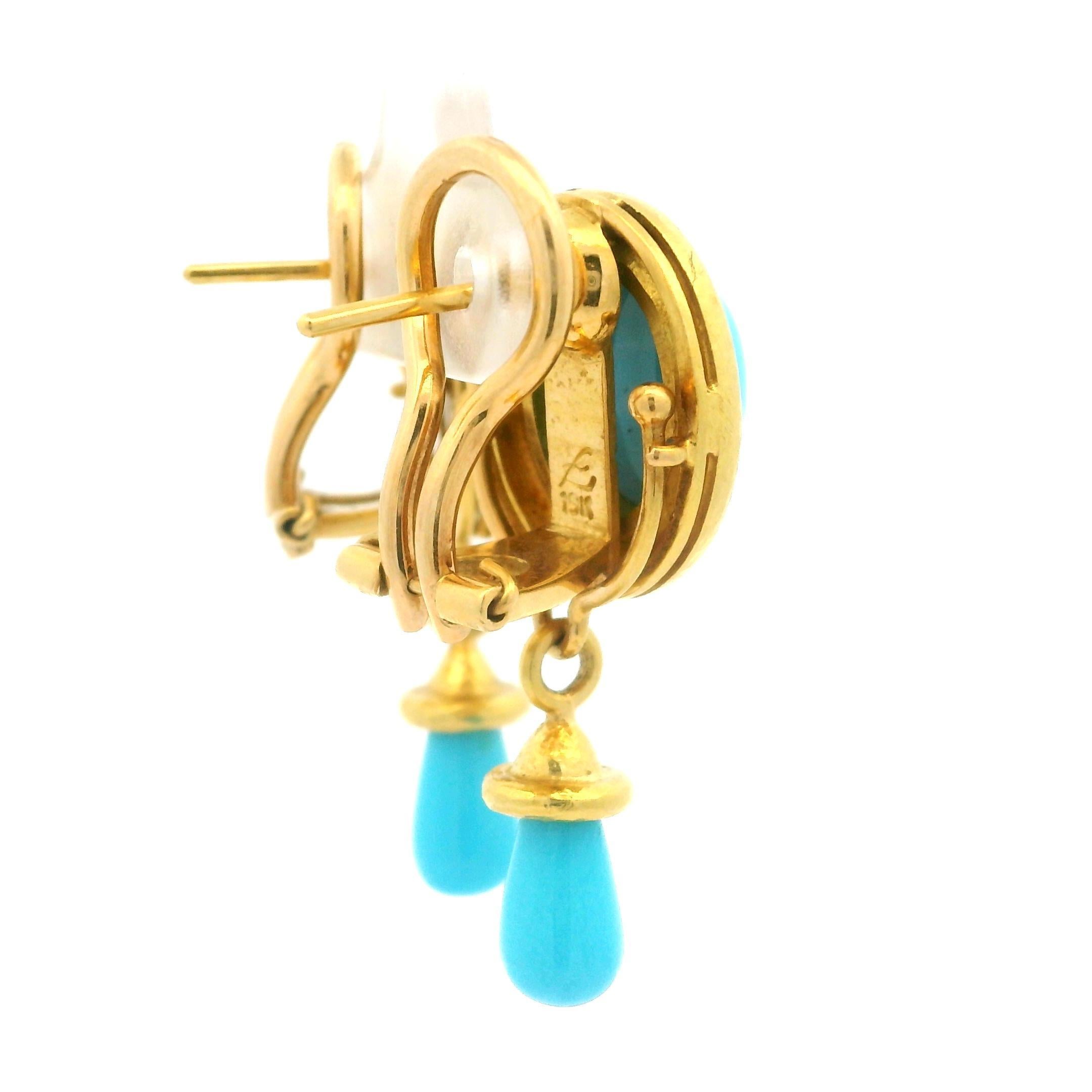 Elizabeth Locke 19k Yellow Gold Robins Egg Turquoise Day Night Drop Earrings 1