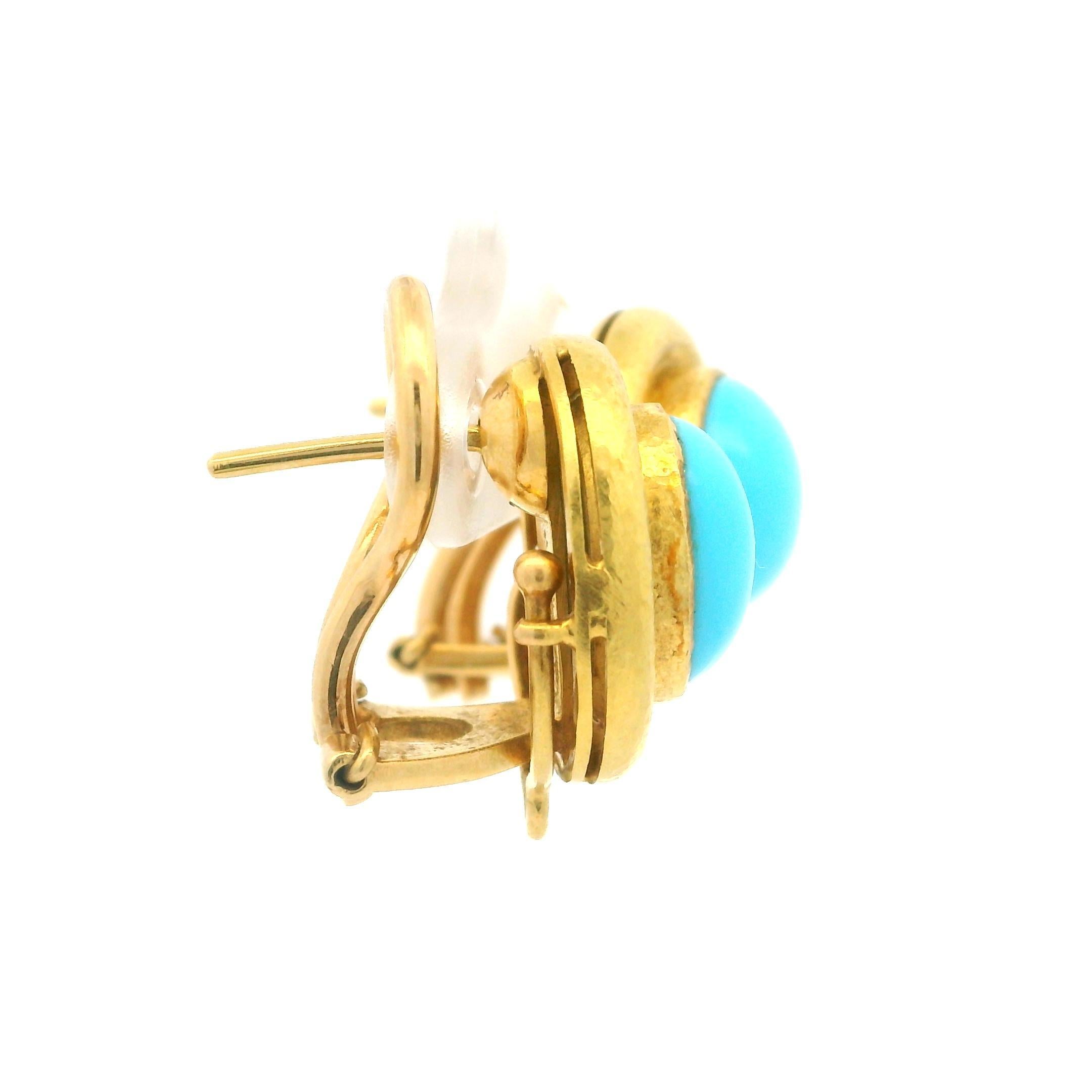 Elizabeth Locke 19k Yellow Gold Robins Egg Turquoise Day Night Drop Earrings 3