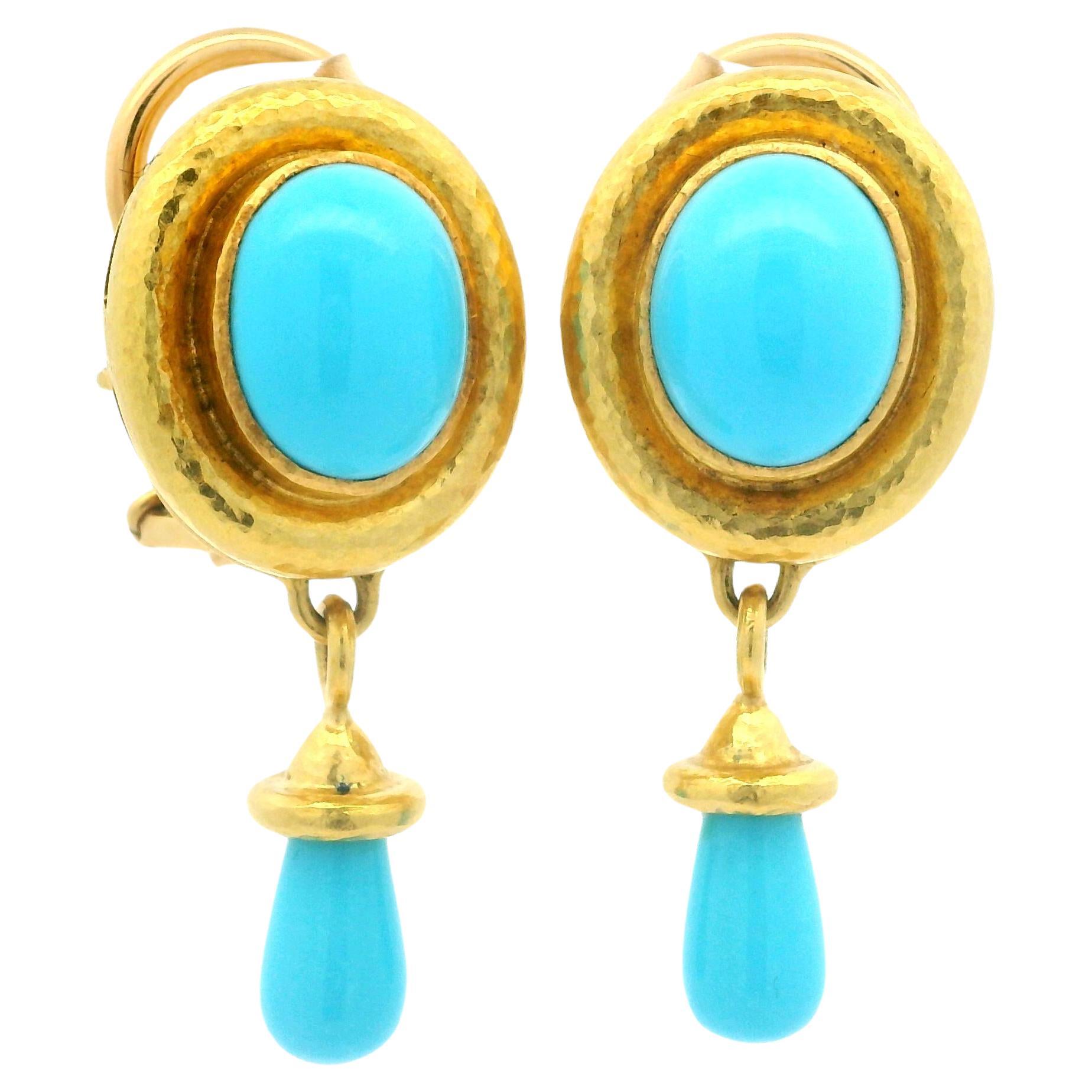 Elizabeth Locke 19k Yellow Gold Robins Egg Turquoise Day Night Drop Earrings