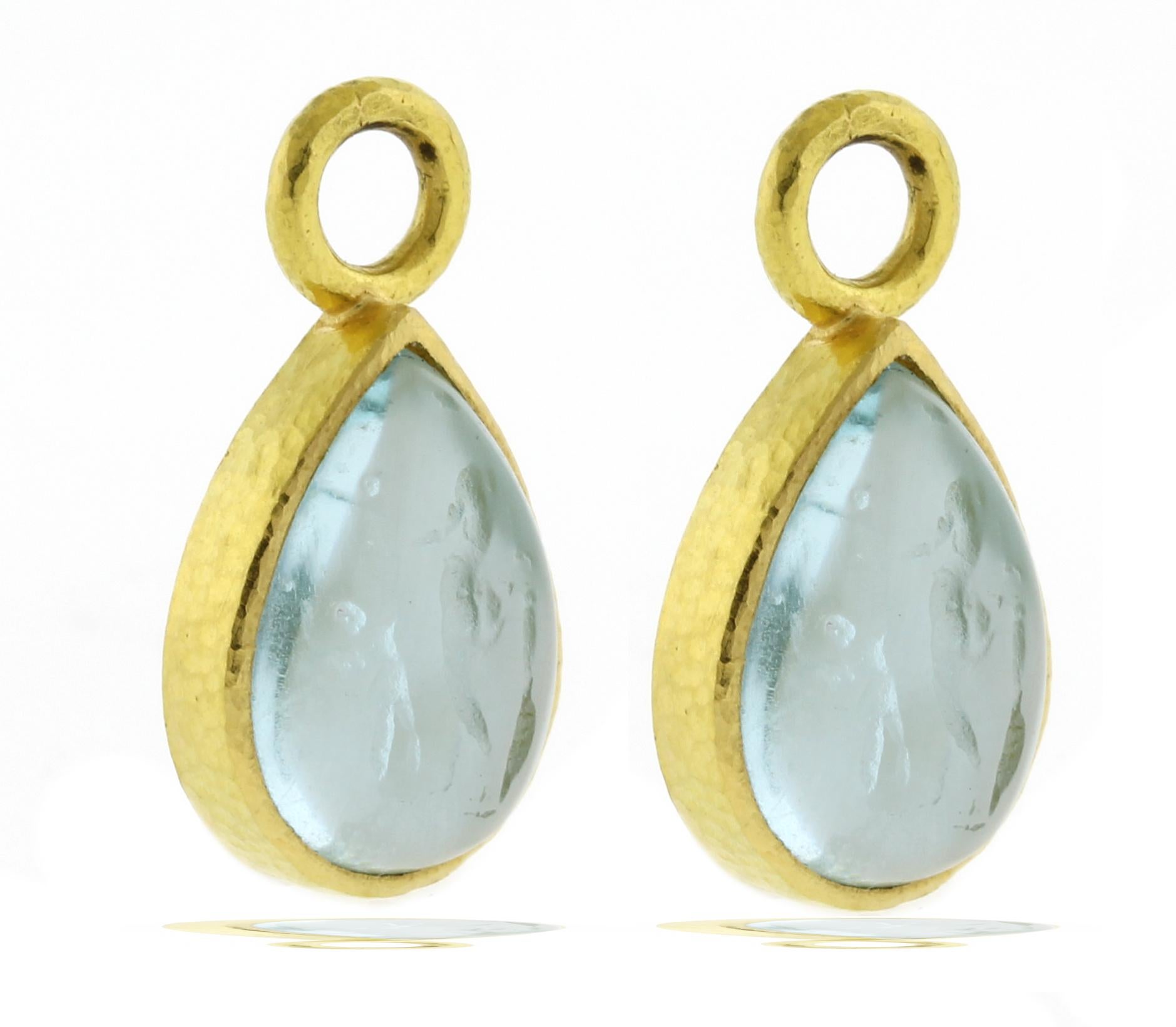 da uomo o donna Elizabeth Locke, orecchini con charme in vetro veneziano blu acqua 19kt in vendita