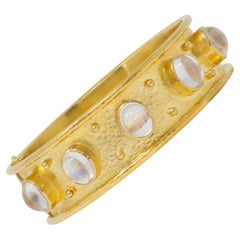 Elizabeth Locke 2000's Moonstone 18K Gold Wide Hammered Bangle Bracelet