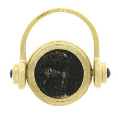 Elizabeth Locke 22K Gold Ancient Blackened Coin Deer & Bee Ruby Sides Flip Ring