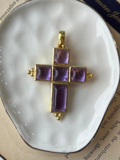 Elizabeth Locke 33.91 TCW Amethyst Mother Of Pearl 19k Yellow Gold Cross Pendant