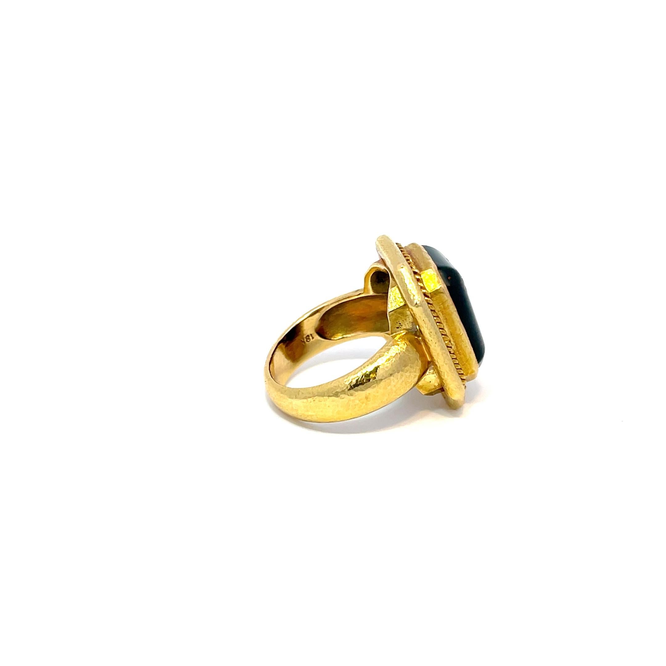 Mixed Cut Elizabeth Locke Agate Ring 18K Yellow Gold For Sale