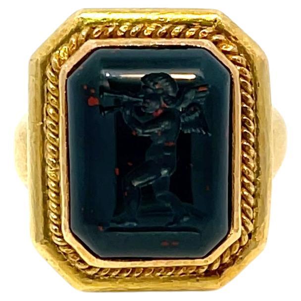 Elizabeth Locke Agate Ring 18K Yellow Gold For Sale