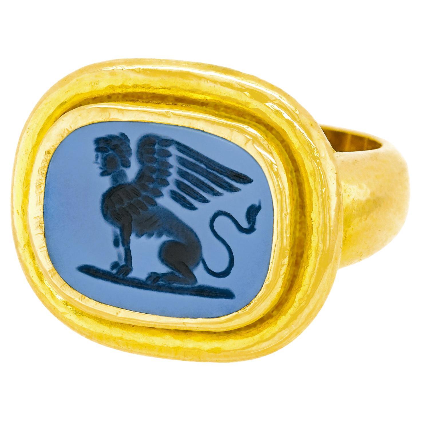Elizabeth Locke Agate-Set Gold Seal Ring
