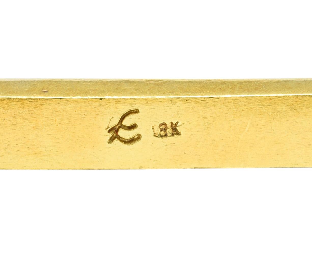 Elizabeth Locke Amethyst Pearl 18 Karat Gold Swagged Charm Bar Brooch In Excellent Condition In Philadelphia, PA