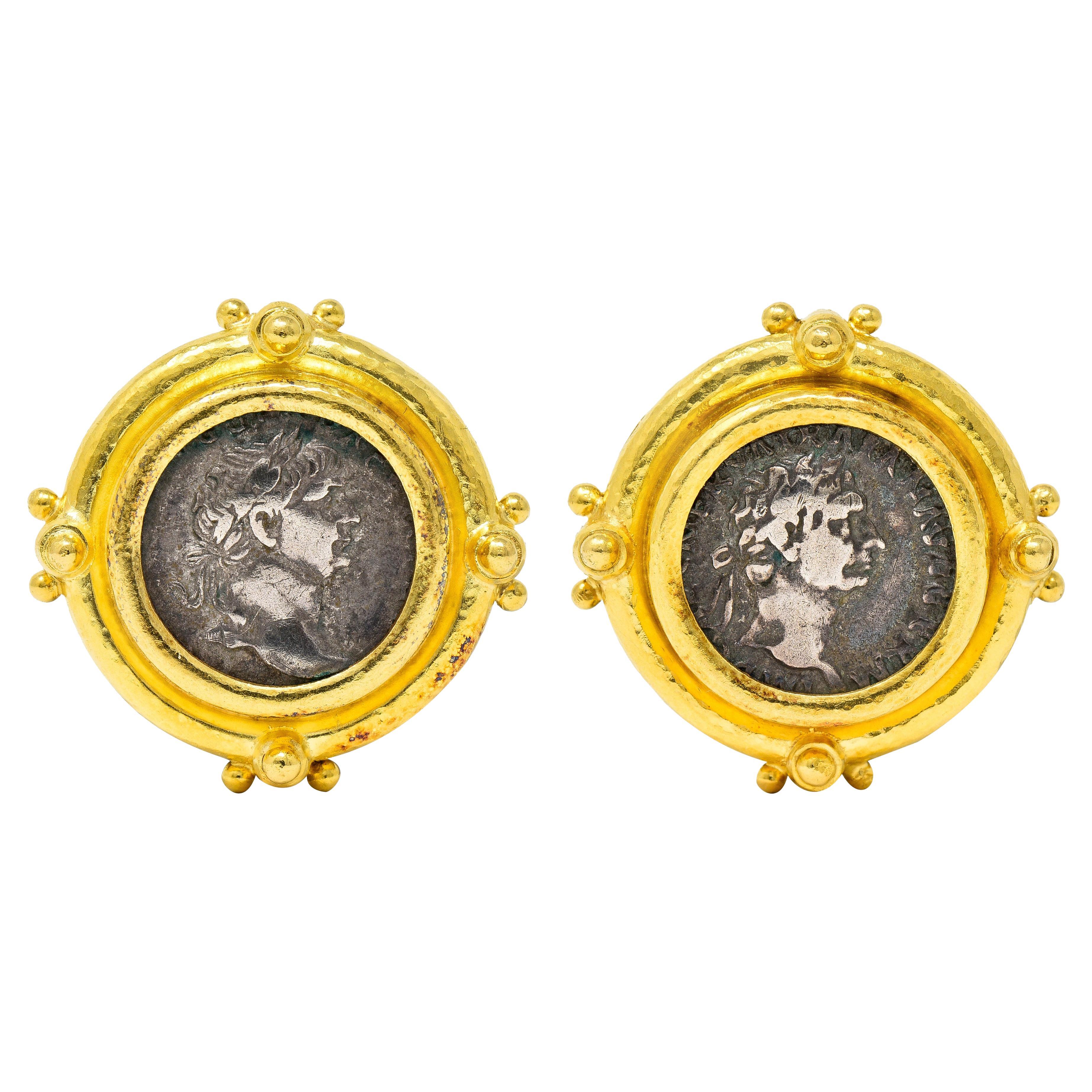 Elizabeth Locke Ancient Coin 18 Karat Hammered Yellow Gold Earrings