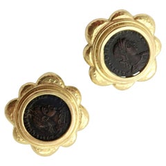 Vintage Elizabeth Locke Ancient Coin Yellow Gold Earrings