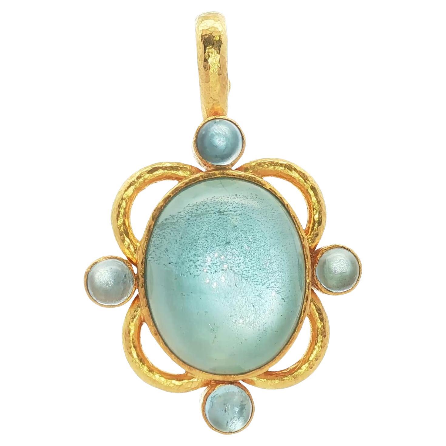 Elizabeth Locke - Ciondolo ovale di dichiarazione con acquamarina in oro giallo 19 carati - per valorizzare l
acquamarina