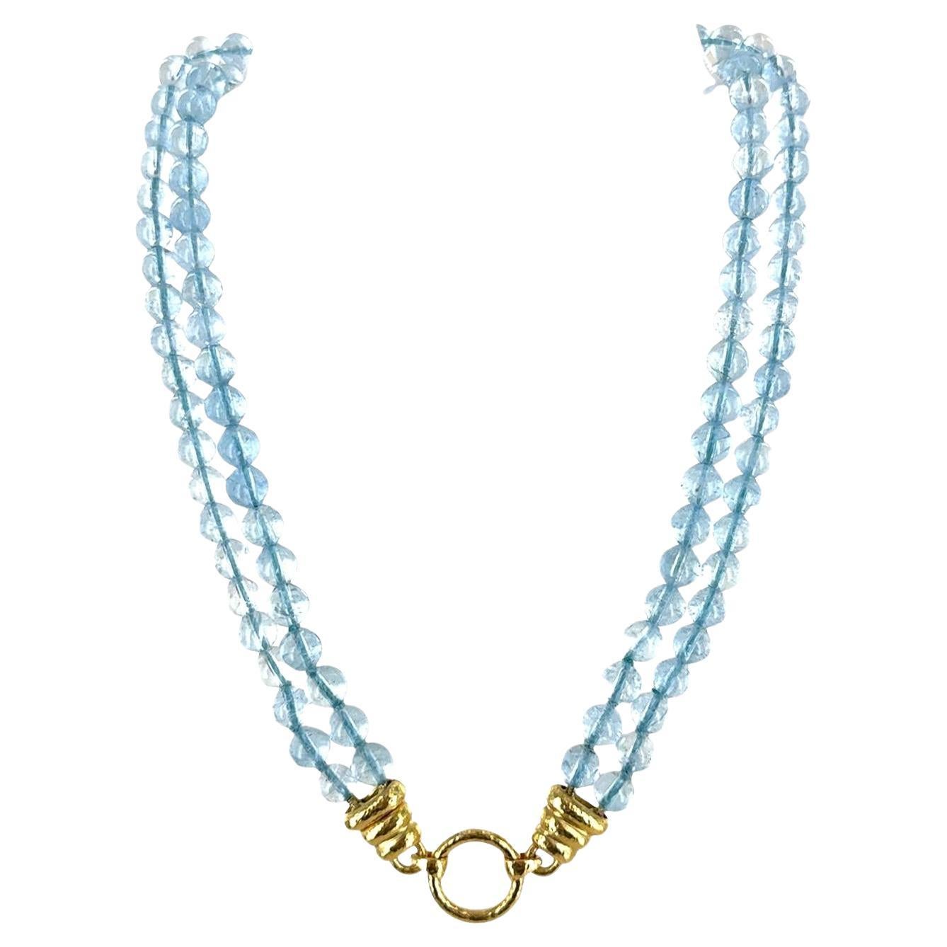 Collar con cierre versátil Elizabeth Locke de cuentas de aguamarina de dos vueltas 19KYG