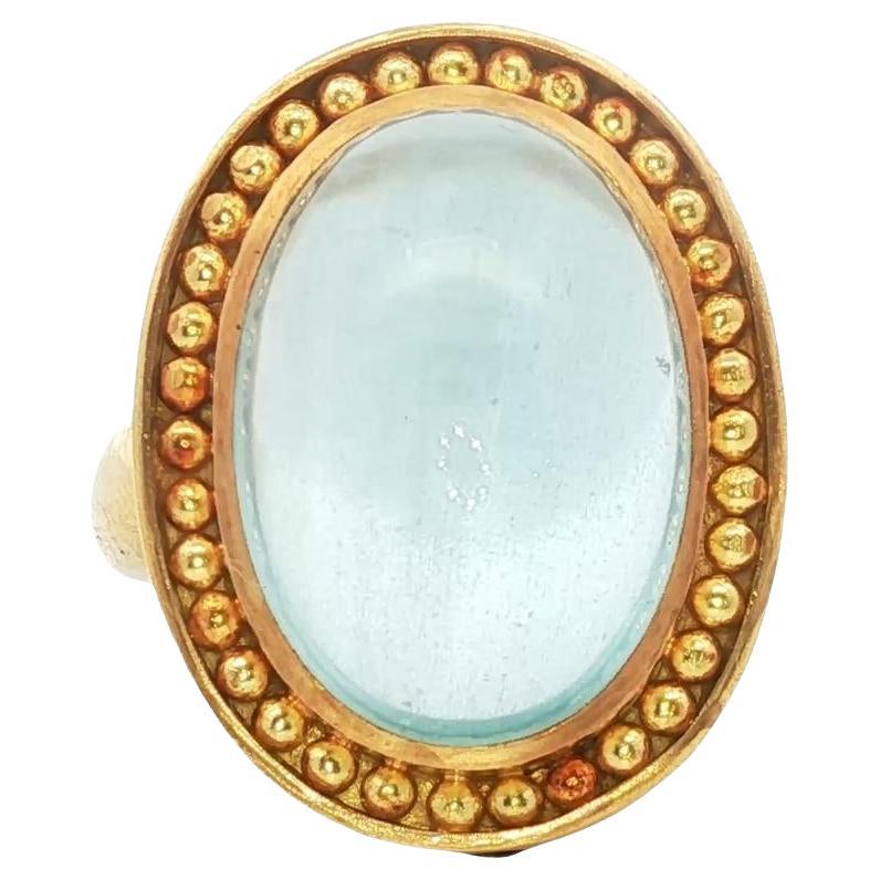 Elizabeth Locke Aquamarine Cabochon 19KYG Solitaire Statement Ring Size 6.5