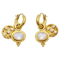 Elizabeth Locke 'Baby Hoop' Earrings with Diamond and Moonstone Charms