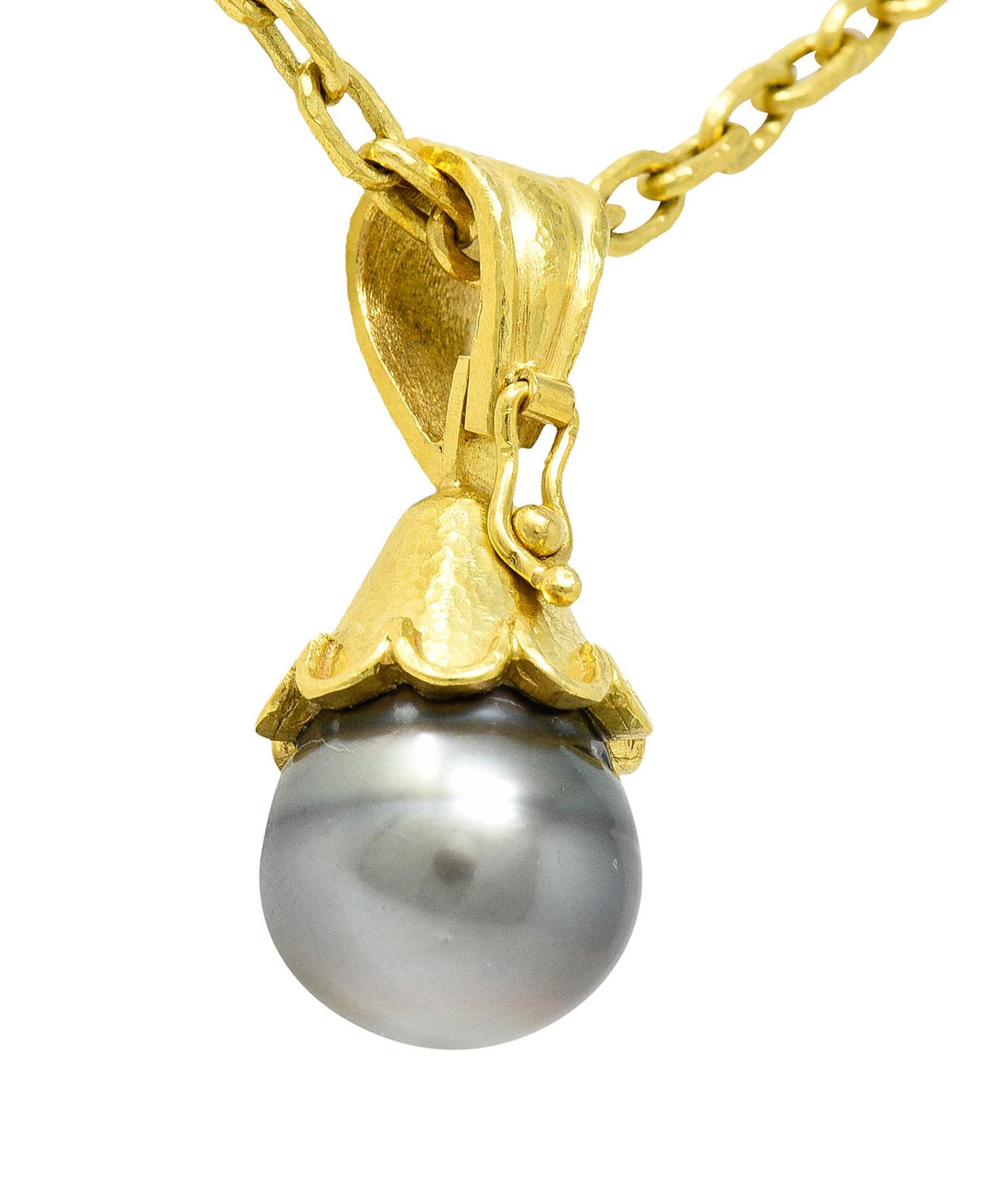 Elizabeth Locke Baroque Tahitian Pearl 18 Karat Hammered Gold Enhancer Necklace 4