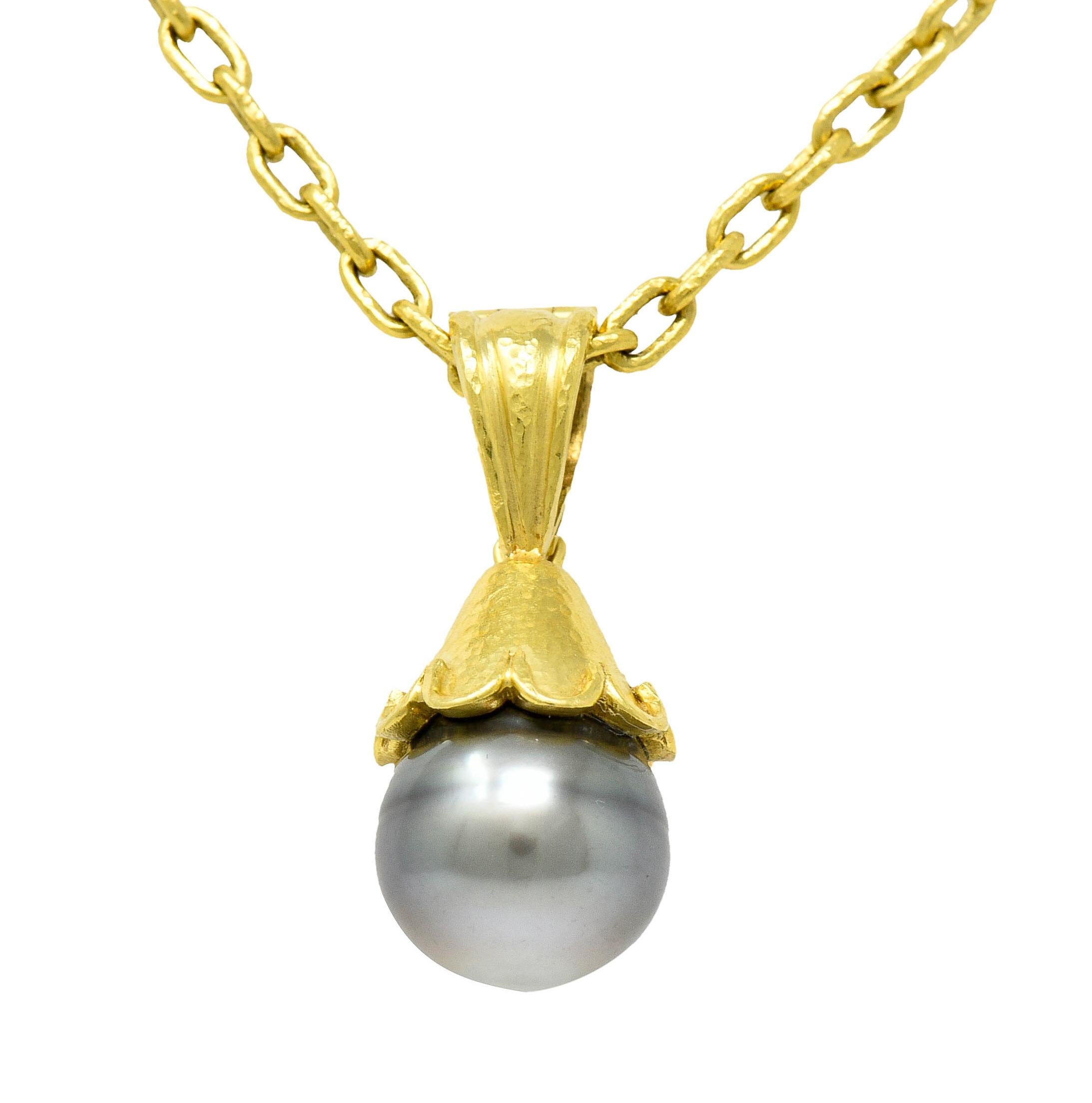 Elizabeth Locke Baroque Tahitian Pearl 18 Karat Hammered Gold Enhancer Necklace 5