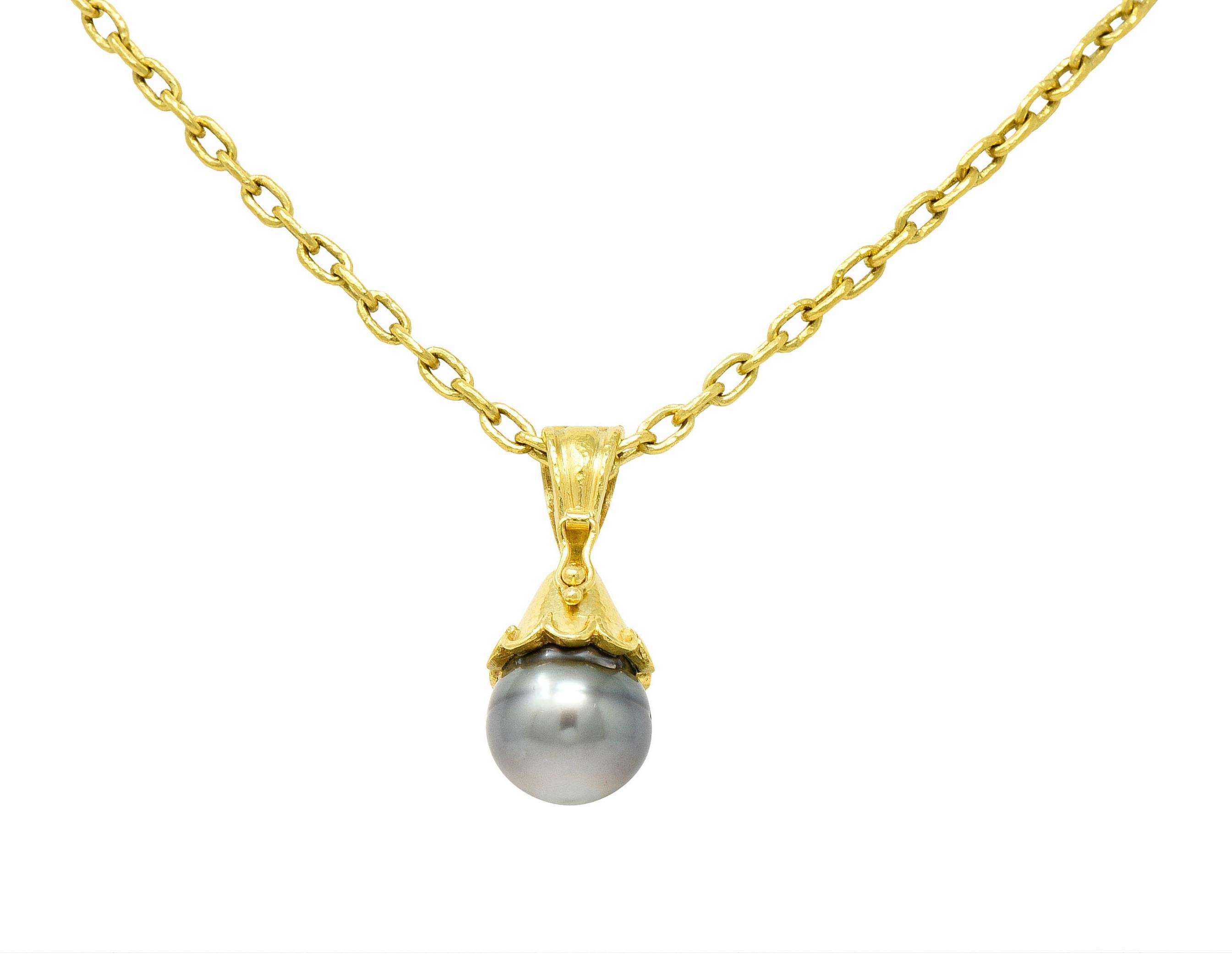 Elizabeth Locke Baroque Tahitian Pearl 18 Karat Hammered Gold Enhancer Necklace 6
