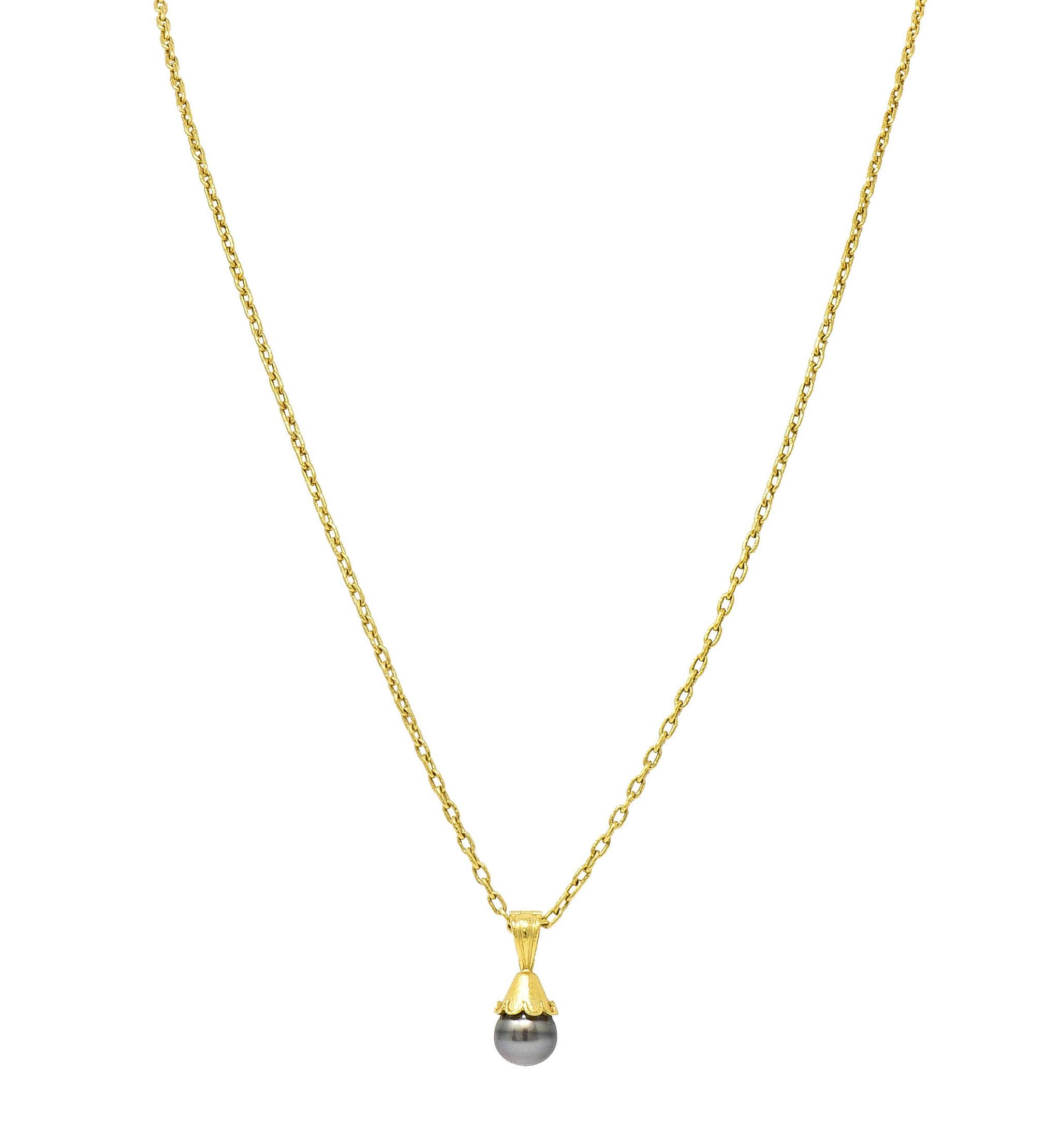 Elizabeth Locke Baroque Tahitian Pearl 18 Karat Hammered Gold Enhancer Necklace 7
