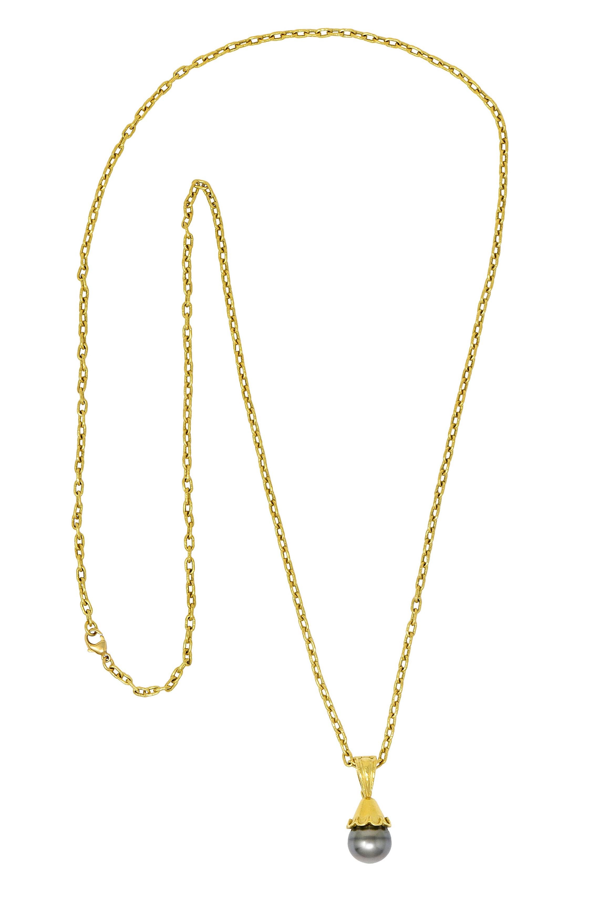 Elizabeth Locke Baroque Tahitian Pearl 18 Karat Hammered Gold Enhancer Necklace 8