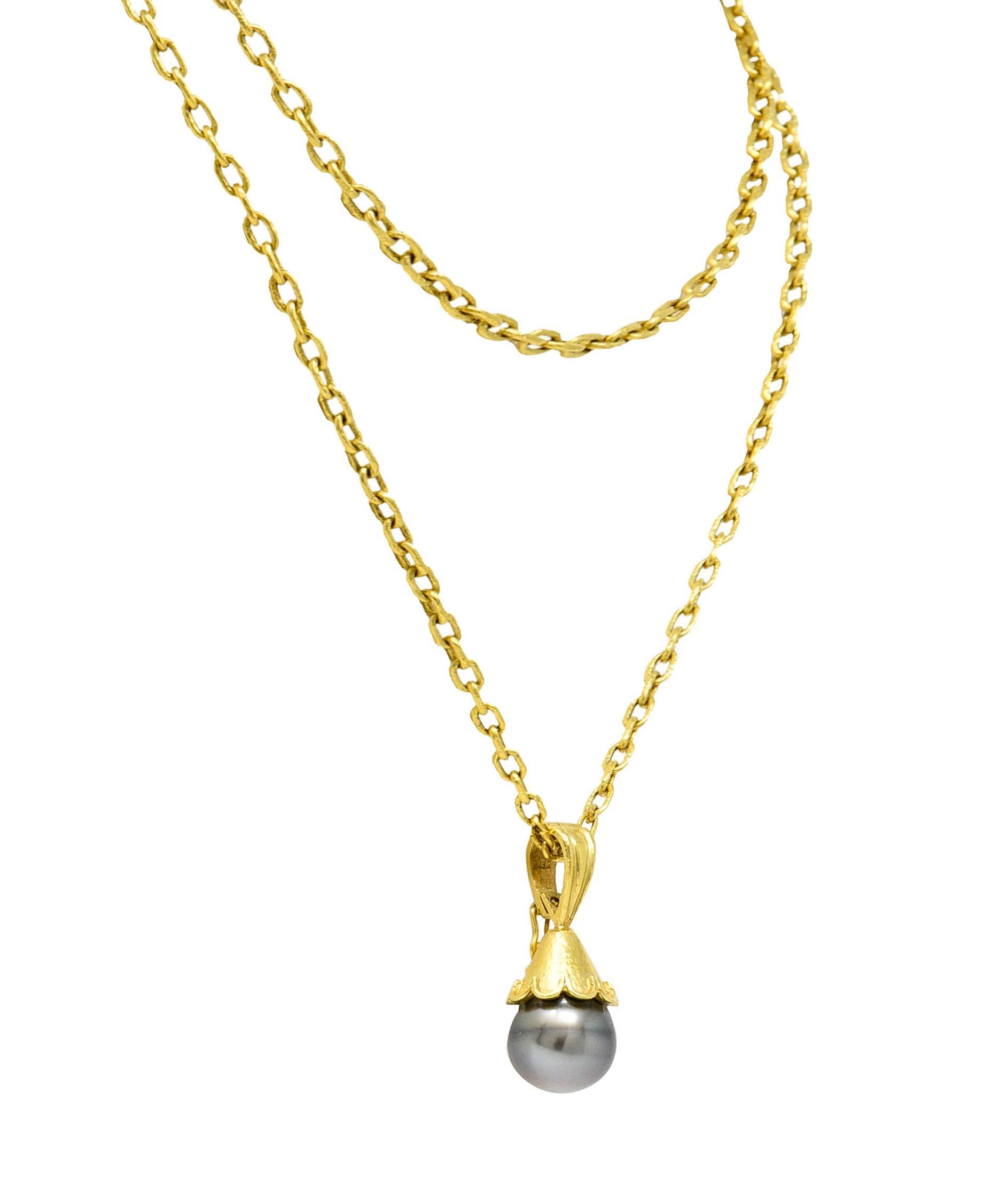 Contemporary Elizabeth Locke Baroque Tahitian Pearl 18 Karat Hammered Gold Enhancer Necklace