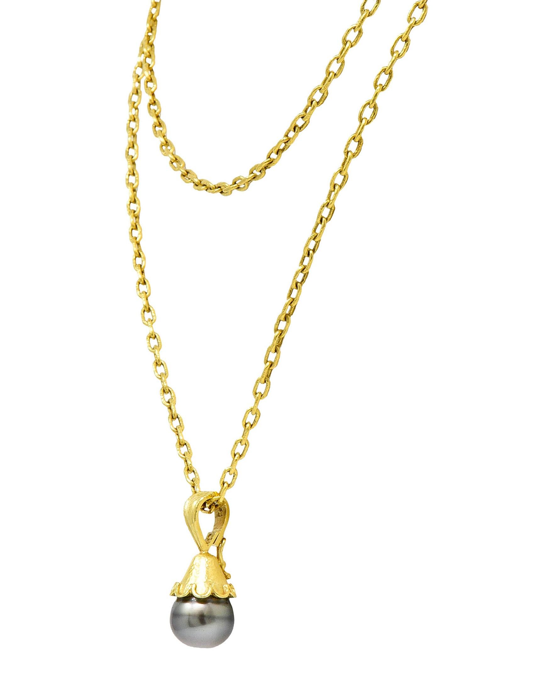 Uncut Elizabeth Locke Baroque Tahitian Pearl 18 Karat Hammered Gold Enhancer Necklace