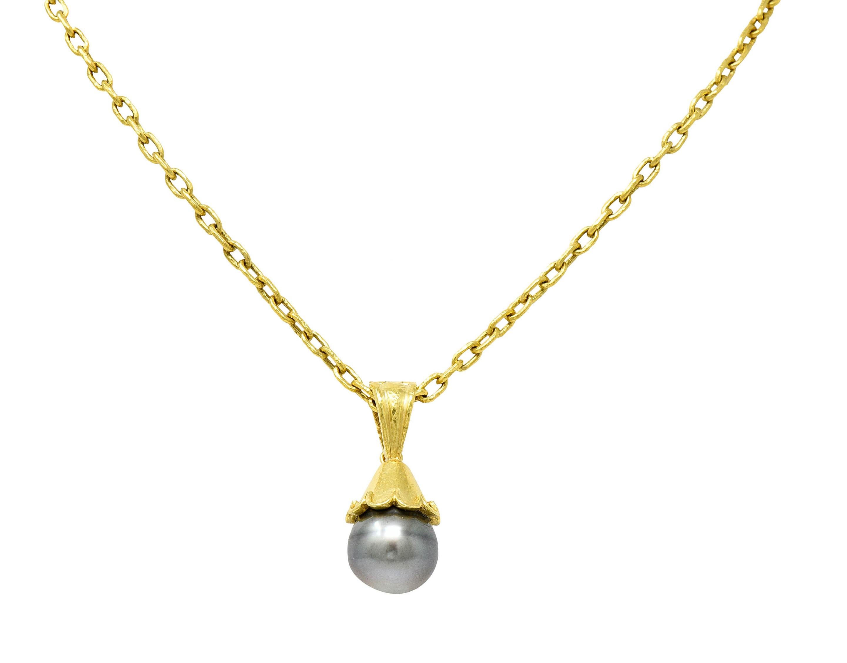 Elizabeth Locke Baroque Tahitian Pearl 18 Karat Hammered Gold Enhancer Necklace In Excellent Condition In Philadelphia, PA
