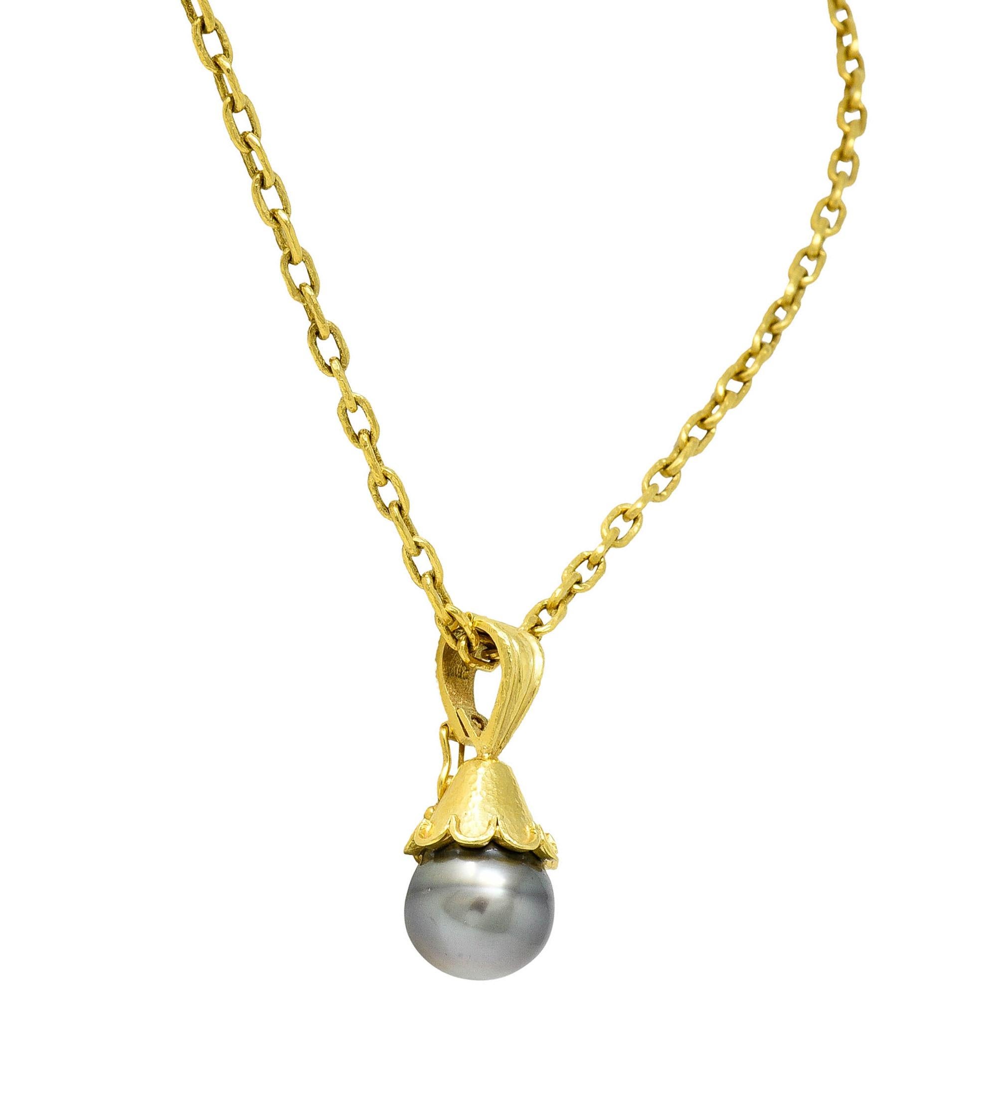 Women's or Men's Elizabeth Locke Baroque Tahitian Pearl 18 Karat Hammered Gold Enhancer Necklace