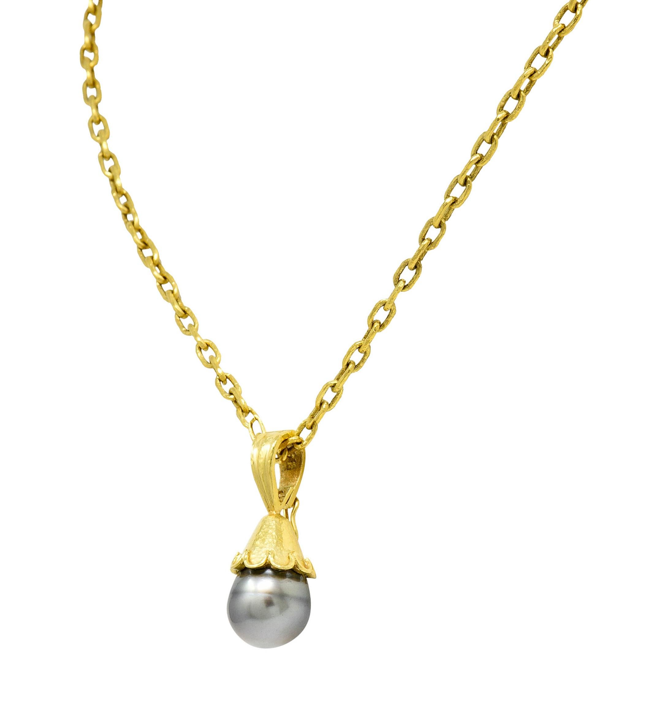 Elizabeth Locke Baroque Tahitian Pearl 18 Karat Hammered Gold Enhancer Necklace 1