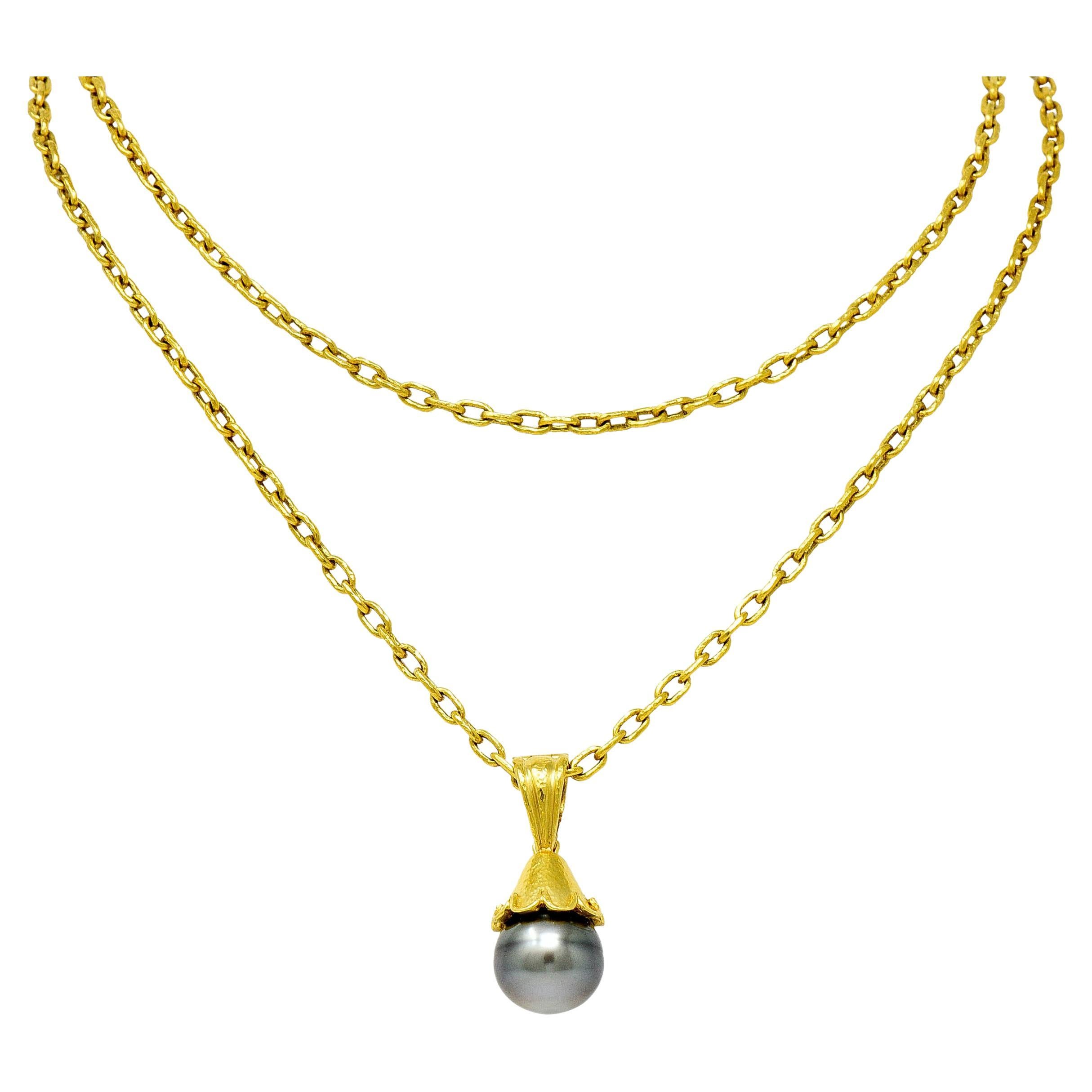 Elizabeth Locke Baroque Tahitian Pearl 18 Karat Hammered Gold Enhancer Necklace
